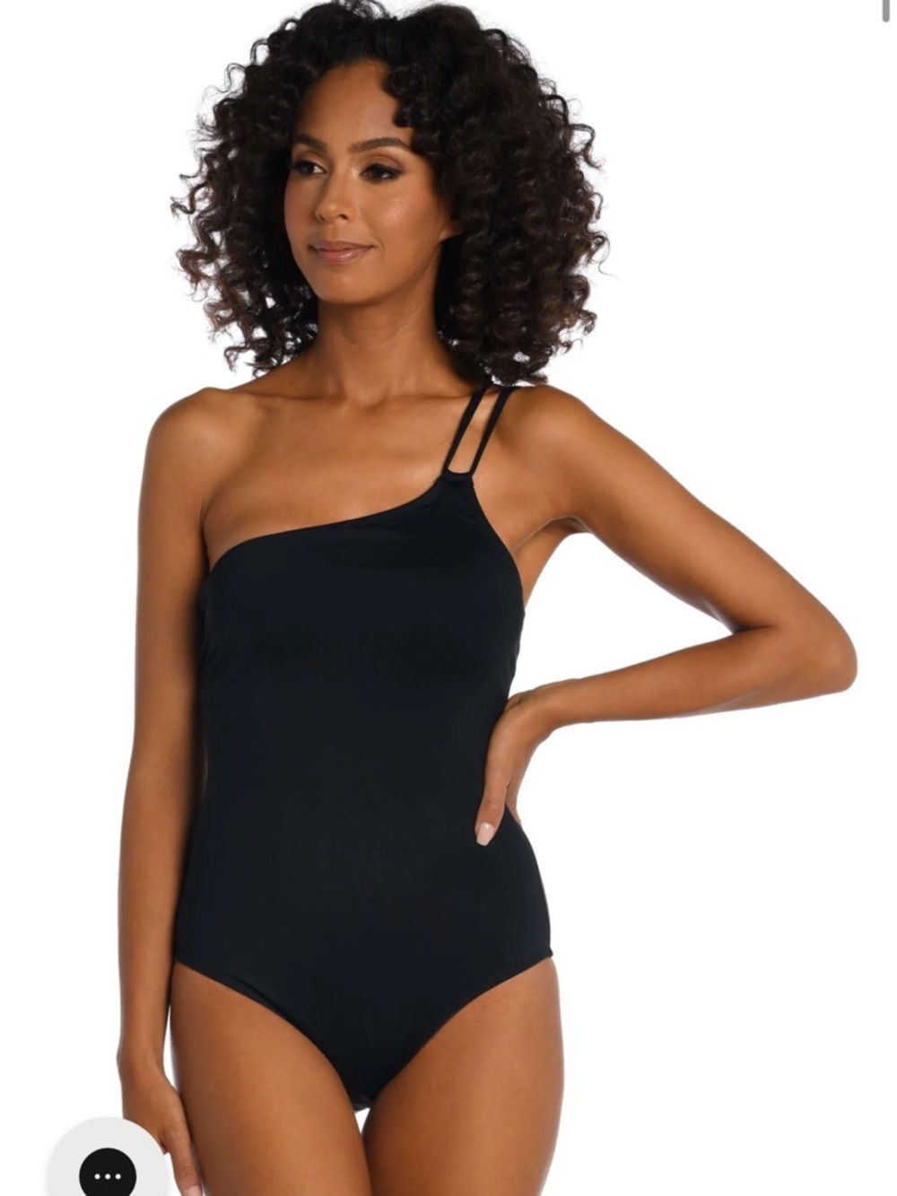 La Blanca Black One-Shoulder Double-Strap One-Piece